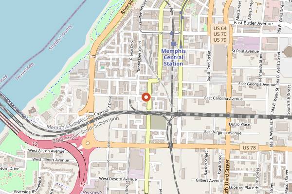 Map showing Loflin Yard in Memphis
