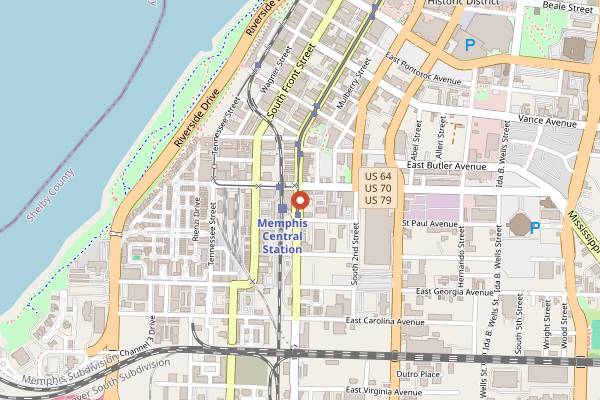 Map showing South Main Sounds in Memphis