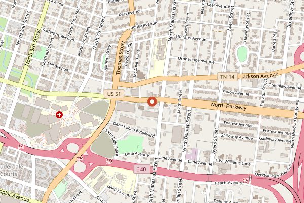 Map showing Cozy Corner BBQ in Memphis