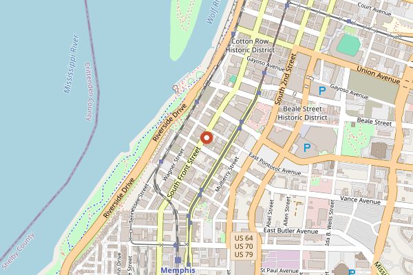Map showing Gus's World Famous Fried Chicken walkup in Memphis