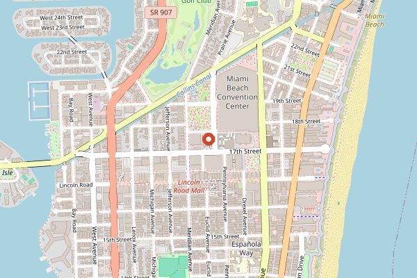 Map showing Lincoln Road Farmers Market in Miami
