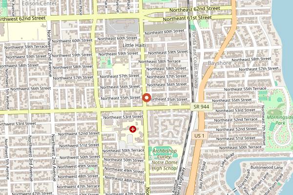 Map showing Churchill's Pub in Miami
