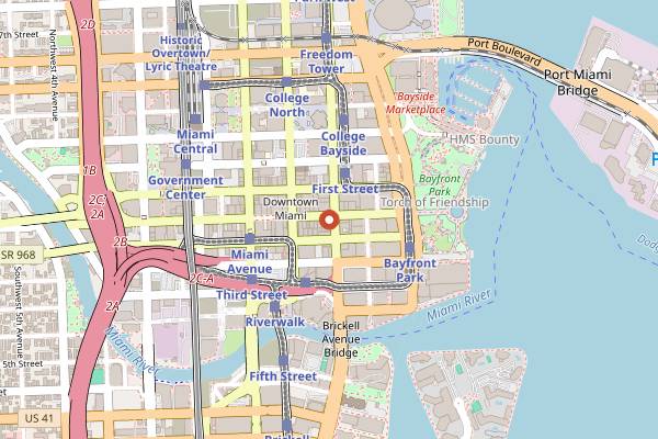 Map showing Olympia Theater in Miami