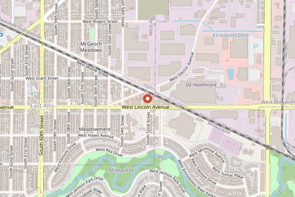 Map showing Grebe's Bakery in Milwaukee