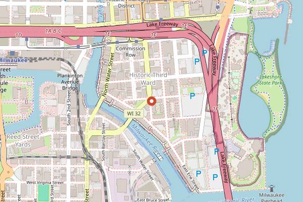 Map showing Lucky Joe's Tiki Room in Milwaukee