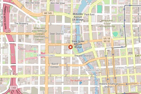 Map showing Old German Beer Hall in Milwaukee