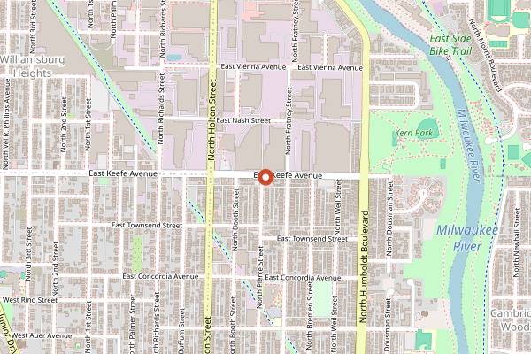 Map showing Riverwest Filling Station in Milwaukee