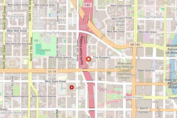 Map showing Pabst Milwaukee Brewery in Milwaukee