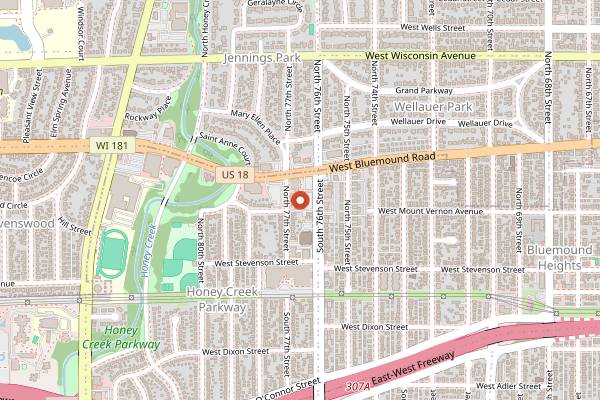 Map showing Blue's Egg + Bakery in Milwaukee