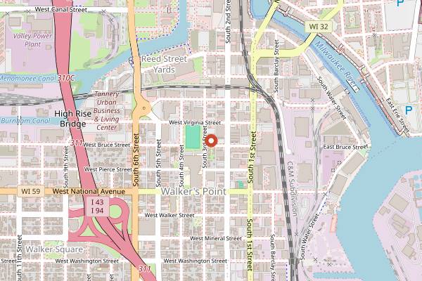 Map showing Anodyne Coffee Roasting Walker's Point in Milwaukee