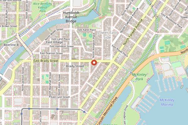 Map showing Rochambo Coffee and Tea House in Milwaukee