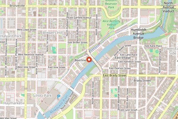 Map showing Lakefront Brewery in Milwaukee