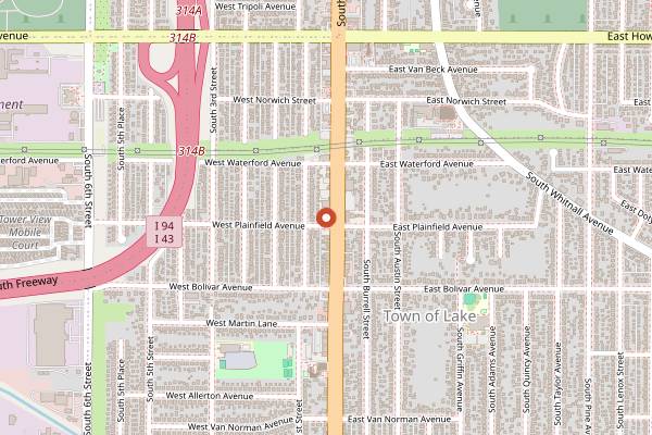 Map showing Hawthorne Coffee Roasters in Milwaukee
