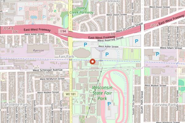 Map showing Wisconsin State Fair in Milwaukee