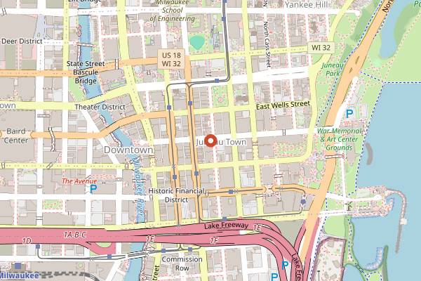 Map showing Mason Street Grill in Milwaukee