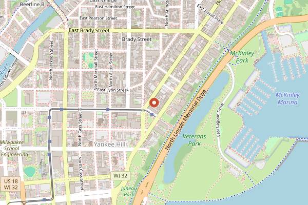 Map showing Shank Hall in Milwaukee