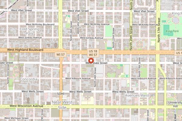 Map showing Five O'Clock Steakhouse in Milwaukee