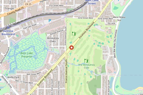 Map showing Honey and Rye Bakehouse in Minneapolis