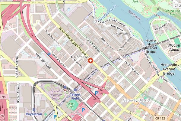 Map showing Cuzzy's in Minneapolis