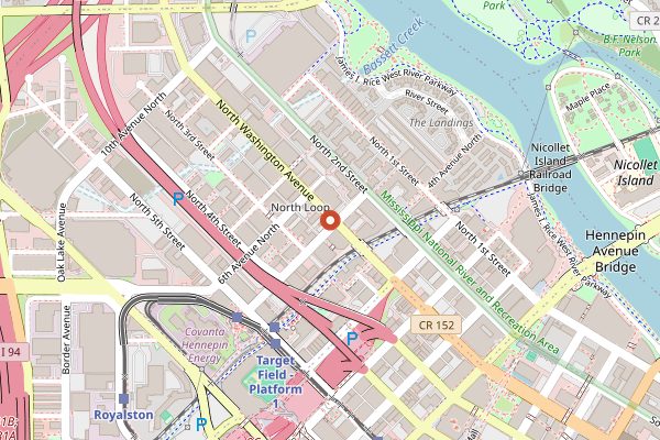 Map showing Cuzzy's in Minneapolis