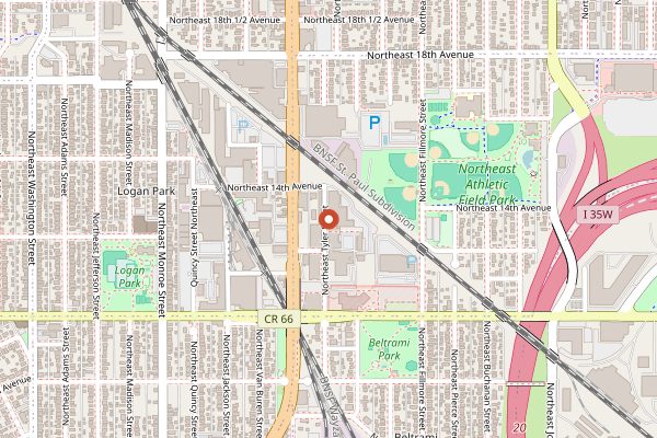 Map showing Bauhaus Brew Labs in Minneapolis