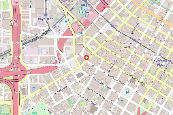Map showing The Saloon in Minneapolis