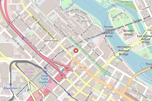 Map showing Moose and Sadie's in Minneapolis
