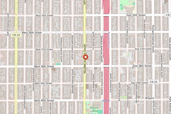 Map showing Five Watt Coffee in Minneapolis