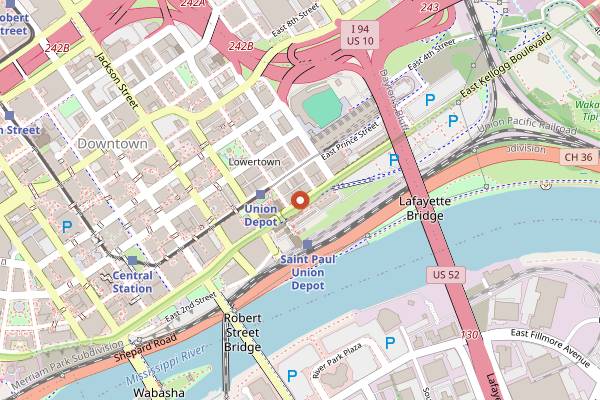 Map showing European Christmas Market (St. Paul) in Minneapolis