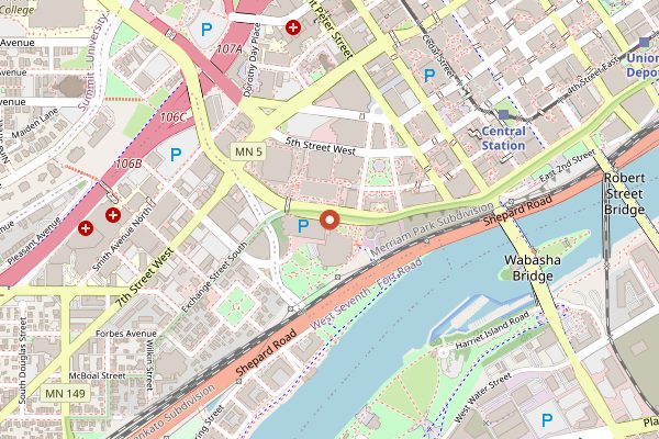 Map showing Twin Cities Food and Wine Experience in Minneapolis