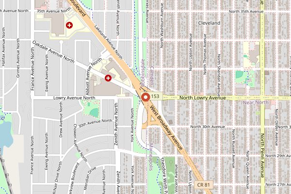 Map showing Travail Kitchen and Amusements in Minneapolis
