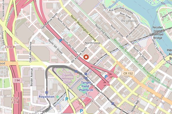 Map showing Wrecktangle Pizza in Minneapolis
