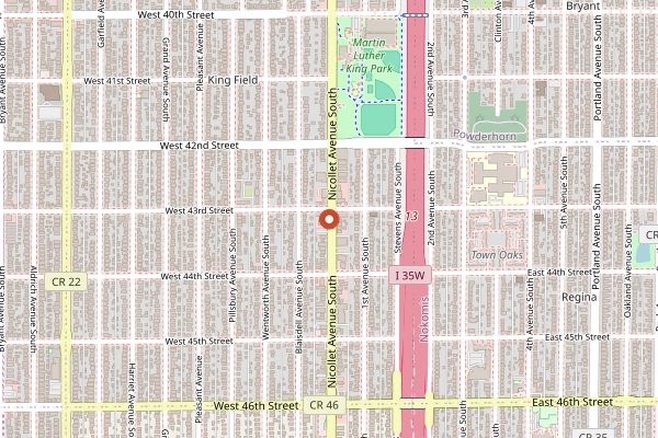 Map showing Kingfield Farmers Market in Minneapolis