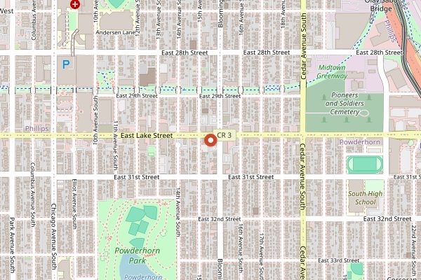 Map showing Mercado Central in Minneapolis