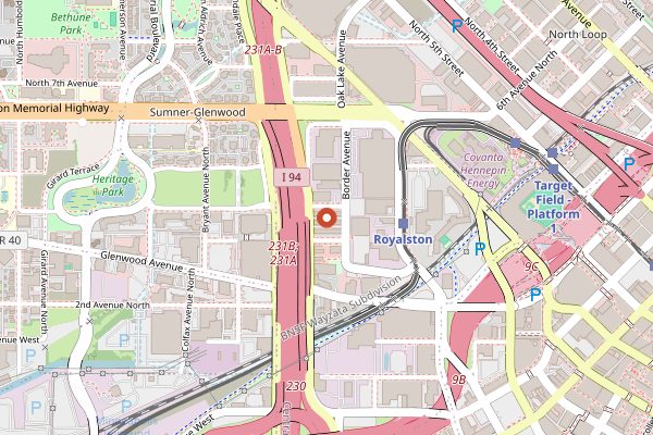 Map showing Minneapolis Farmers Market in Minneapolis