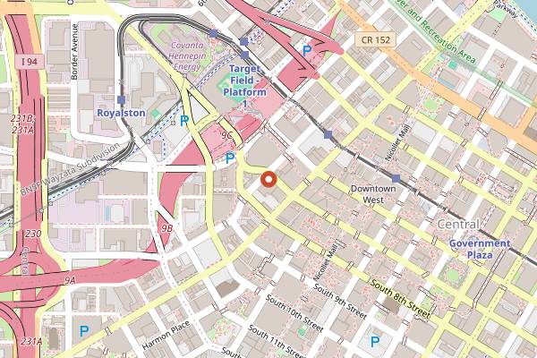 Map showing 7th St Entry in Minneapolis