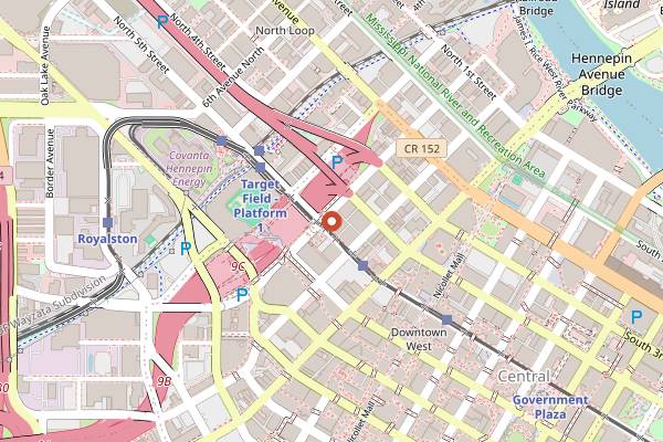 Map showing Cowboy Jack's in Minneapolis