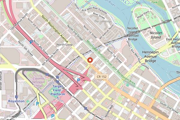 Map showing Rooftop at Hewing Hotel in Minneapolis