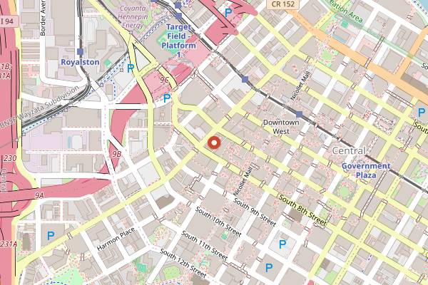 Map showing Skyway Theatre in Minneapolis