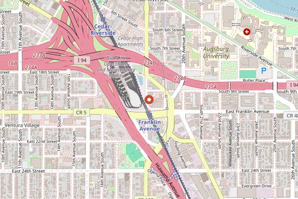 Map showing The Cabooze in Minneapolis