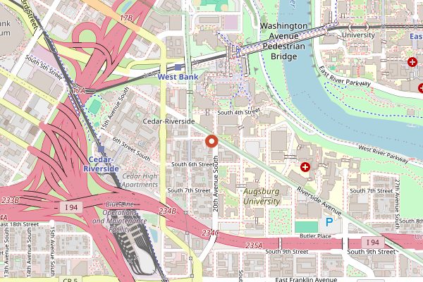 Map showing Afro Deli in Minneapolis