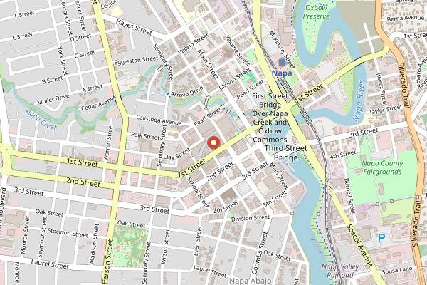 Map showing Sky and Vine Rooftop Bar in Napa