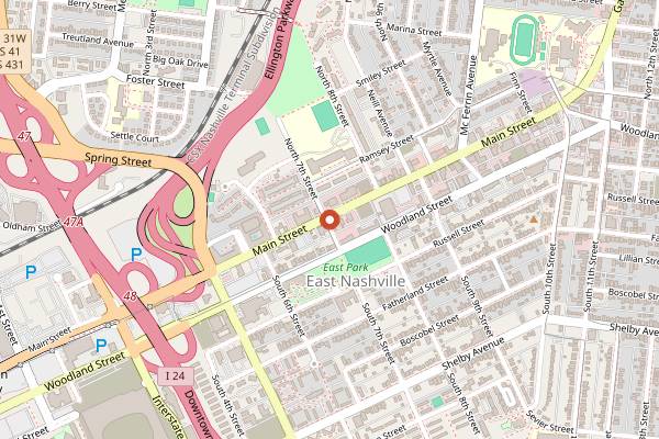 Map showing East Park Donuts and Coffee in Nashville