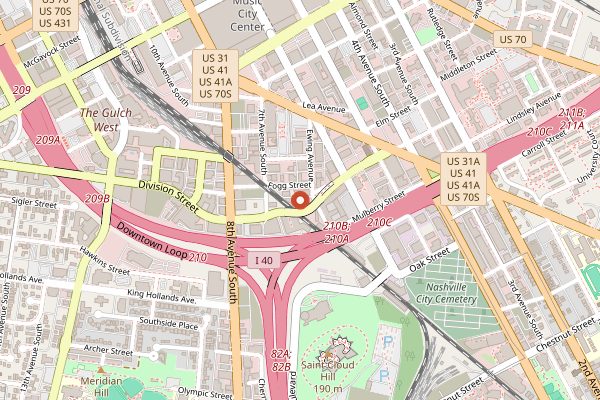 Map showing Tennessee Brew Works in Nashville
