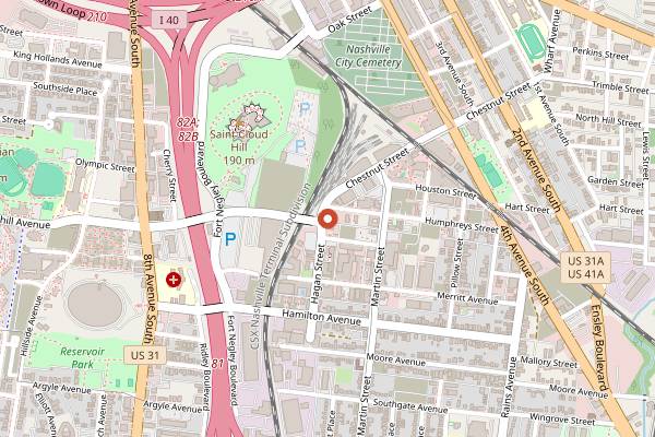 Map showing Gabbys Burgers and Fries in Nashville