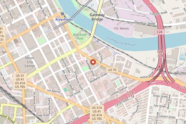 Map showing Crema Coffee Roasters (Downtown) in Nashville