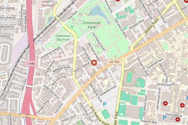 Map showing Bellagio Pizza & Subs in Nashville