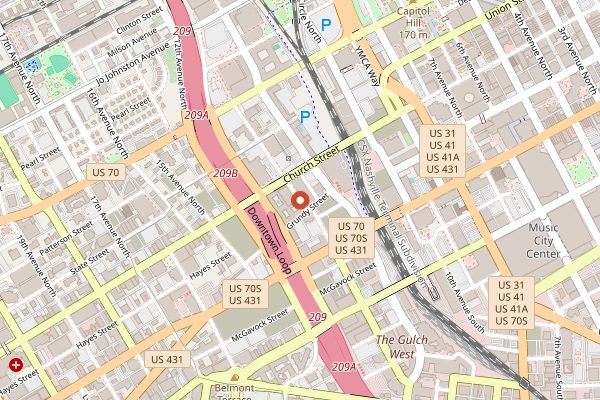 Map showing The Mockingbird in Nashville