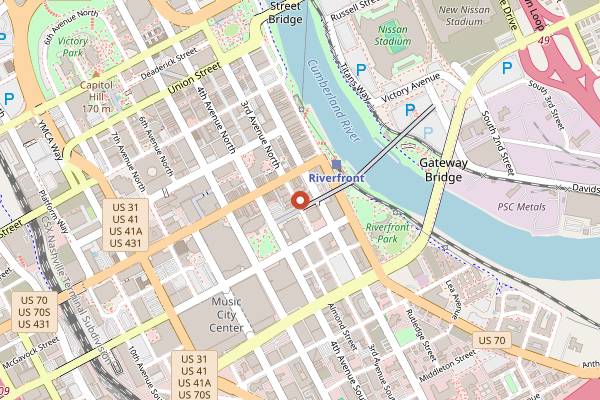 Map showing Lainey Wilson's Bell Bottoms Up in Nashville