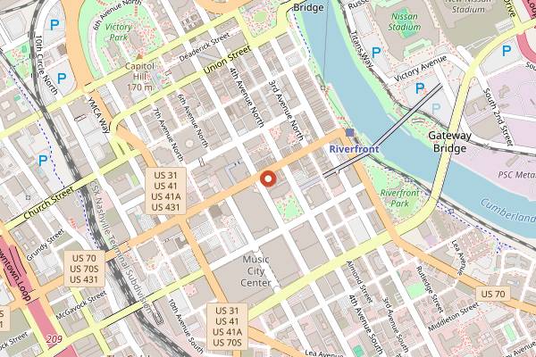Map showing AJ's Good Time Bar in Nashville